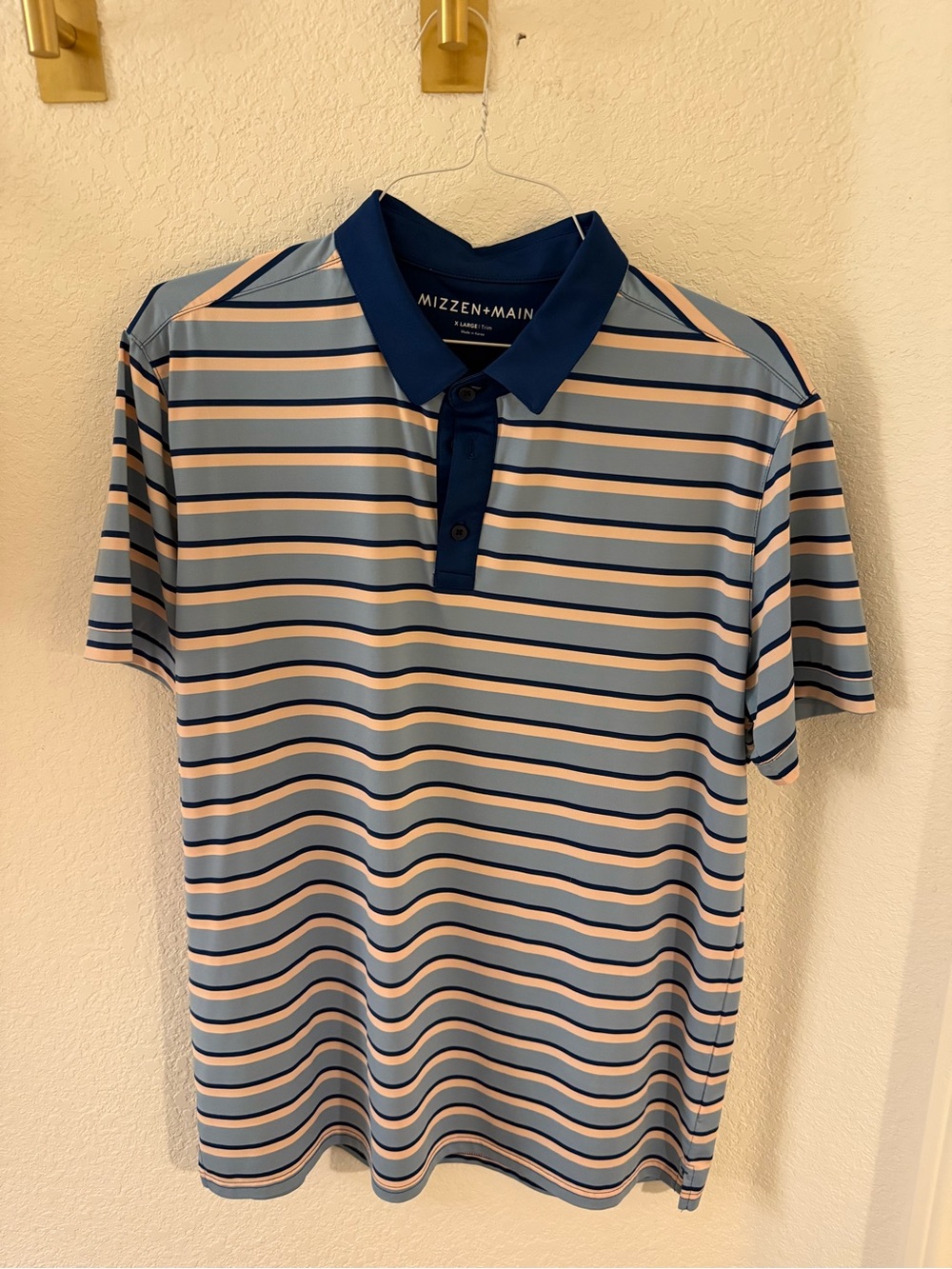 Mizzen+Main Light Blue, Navy & Cream Striped Performance Polo